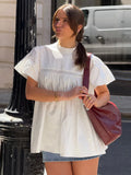 Bonnyshow  Embroidery Blouse Women Flying Sleeve High-neck Loose Shirts 2025 Blusas Vintage Summer Tops Chic Sweet White Blouses