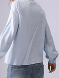 Bonnyshow  Solid Embroidery Cotton Blouse Women Lace Trim Stand Collar Single Breasted Long Sleeve Blouses Simple Casual Fashion Shirt Tops