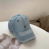 Bonnyshow Summer Denim Baseball Cap for Women Retro Letter Snapback Hat Korean Washed Cotton Lady Girls Duck Tongue Hats
