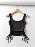 Bonnyshow New Arrival Girls Casual Solid Colour Two Side Drawstring Vest Folds Shirring Sexy Tank&Camis