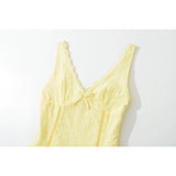 Bonnyshow  Hollow Out Embroidery Yellow Tank Dress Women V Neck Sleeveless A-line Mini Summer Dresses Holiday Party Robe