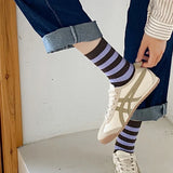 Bonnyshow Girls Striped Socks Spring Autumn Cotton Mid-tube Sock for Women Korean Style Sweat Absorption Sport Socks