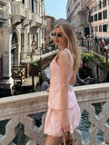 Bonnyshow  Two Pieces Set Women's Vest Skort Suits Sleeveless Button-front Top Ruffled Loose Shorts Summer Office Casual Daily Outfit