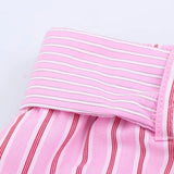 Bonnyshow  Women's Versatile Collar Striped Shirt with Belt Casual Pants Spring New Style Three Piece Set