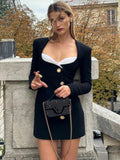 Bonnyshow  V Neck Mini Dress For Women Autumn Fashion High Waist Elegant Dresses Femme Office Street Slim Temperament Dress Woman