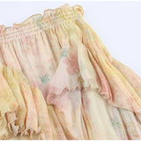 Bonnyshow  Elegant Irregular Women's Skirt Beach Printing Flower Ruffle Hem Ankle-length Female Skirts 2025 Summer Fashion Lady Outwear