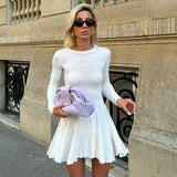 Bonnyshow Women's A-Line Dresses Autumn New Fashion Streetwear Long Sleeves O-Neck Casual Slim Dress Sexy Club Party Female Knitted Dress