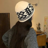 Bonnyshow Winter Women Knitted Hat Korean Warm Beanies Cap Vintage Harajuku Woolen Crochet Hats Lady Girl Pullover Caps