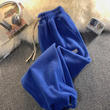 Bonnyshow  Loose Lamb Wool Velvet leggings Autumn Winter Women Casual Sports Pants Thick Fleece Warm Sweatpants Baggy Joggers Trousers