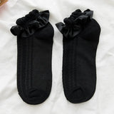 Bonnyshow White Lolita Japanese Frilly Ruffle Socks Women Socks Solid White Black Meshes Lace Girls Sweet Harajuku Kawaii Cute Short Socks