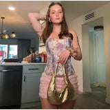 Bonnyshow  Sexy Embroidery Hollow Out Women Vest Print Sleeveless Backless Bandage Pleated Female Top 2025 Summer Fashion Lady Streetwear