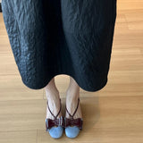Bonnyshow  Bow Narrow Band Design Brand Pumps Women High Quality Faux Suede Round Toe Square Heel Slide Sandals Fashion Elegant Dress Shoes