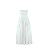 Bonnyshow  Sexy Spaghetti Straps Elegant White Dress Women Lace Up Bandage Back V Neck A-line Evening Party Dresses Midi Robe