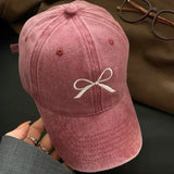 Bonnyshow Vintage Cowboy Bow Knot Baseball Caps Korean Embroidery Bow Knot Hip Hop Hat Fashion Baseball Caps Outdoor Cycling Sun Hat Women