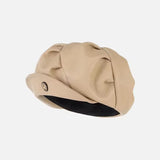 Bonnyshow Autumn Leather Berets Hat for Women Korean Solid Color Octagonal Cap Female Girls Japanese Vintage Painter Artist Hats