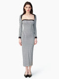 Bonnyshow Gingham Print Shawls Strapless Long Dress Women Color Block Two-piece Set Slim Maxi Dress Autumn/Winter Hottie Streetwear