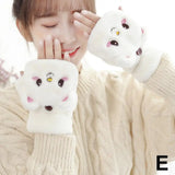 Bonnyshow New Cute Knit Mittens Plush Fingerless Gloves Flip Half Finger Driving Glove Winter Soft Warm Thick Gloves For Women Girl