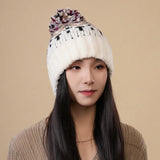 Bonnyshow Winter Knit Beanies for Women Colorful Pompom Thick Warm Pullover Hats Anti-Cold Outdoor Windproof Woolen Caps Bonnet