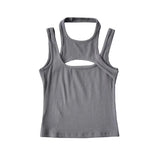 Bonnyshow Asymmetrical Crop Top y2k E-girl Hollow Out Knitted Corset Top Sleeveless O Neck Mini Vest Basic Casual Sporty  Summer