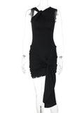 Bonnyshow  Fashion Sexy Bandage Irregular Mini Beach Dress Streetwear Women's Summer Sleeveless Ruched Bodycon Short Holiday Party Dresses