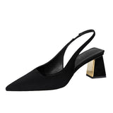 Bonnyshow  Black Sandals Women Summer New Fashion Women's Pointed Square Heel Sandals Pumps Women Shoes Office Dress Shoes Sexy High Shoes