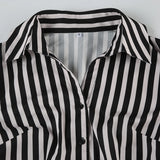 Bonnyshow  Black White Striped Shirts Vintage Button Up Long Sleeve Crop Top Aesthetic Elegant Streetwear Y2k Casual All Match Top