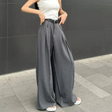 Bonnyshow Baggy Casual Grey Suit Pants Woman Korean Fashion Classical Office Ladies Wide Leg Trousers High Waist Basic Pantalones