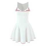 Bonnyshow  Floral Embroidery White Mini Sleeveless Dress Women Sexy V Neck Low Waist A-line Party Dresses Summer Robe 2025
