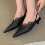 Bonnyshow  Lace Denim Women's Closed Toe Sandals Low-Heeled Shoes With Strap Low-heeled Laces Stiletto  Pointed Clear Fashion Girls