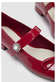 Bonnyshow  New Ladies Shoes on Sale Mary Janes Women's High Heels Round Toe Bow Tie Dress Pumps Women Buckle Strap Crystal Med Heel Shoes