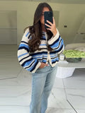 Bonnyshow  Fashion Women's Colour Matching Cardigan Button O-Neck Long Sleeve Lady Top 2025 Summer Autumn Casual Female Street Outwear