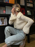 Bonnyshow  Solid Thin Short Cardigan Sweater Women Peter Pan Collar Button-up Long Sleeve Jumper Autumn Casual Simple Slim Knit Outerwear