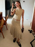 Bonnyshow  Polka Dot Y2K Skirt 2 Piece Set Women's Sleeveless Tank Top Fashion Irregular A-Line Skirt Slim Suit Summer Casual Outfit