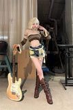 Bonnyshow  Sexy Low-Waist Rough Denim Shorts Sense Of Design New Summer Hole A Wide-Leg Pants Ripped Jeans For Women