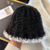 Bonnyshow Winter Plush Bucket Hat for Women Thicken Warm Faux Fur Fisherman Cap Korean Solid Color Wide-brim Female Basin Hats