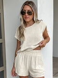 Bonnyshow Cotton Women Summer Short Sleeved Shorts Suits Fashionable And Versatile Shorts Chic Solid Color Top Two Piece Set