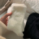 Bonnyshow Pure Color Plush Socks Women Winter Warm Mink Velvet Home Sleeping Sock Soft Thicken Thermal Fluffy Floor Socks Sox