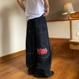 Bonnyshow Street Hip Hop Retro Y2k Fashion Casual Loose Big Pocket Jeans Harajuku High Waist Straight Leg Wide Leg Trousers Baggy Pants