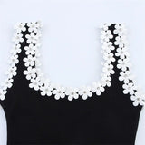 Bonnyshow  U Neck Flower Splicing Sling Mini Dress Women Black Sleeveless Backless Bodycon Dresses Summer New Lady Vocation Streetwear