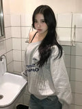 Bonnyshow  Sexy Off Shoulder Sweatshirts Women Vintage Y2k Oversized Gray Jersey Tops Korean Style Pullovers Letter Printed Casual