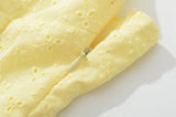Bonnyshow  Hollow Out Embroidery Yellow Tank Dress Women V Neck Sleeveless A-line Mini Summer Dresses Holiday Party Robe