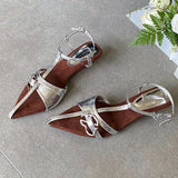 Bonnyshow  Fashion Metal Decorative Wedges Sandals Women Summer Open Toe Naked Strap Sexy Heels Elegant Slingback Pointed Toe Dress Shoes