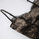 Bonnyshow  Elegant Lace Thigh High Split Dress Sexy Vintage Spaghetti Strap Party Dress Women Sleeveless Backless Bodycon Robe New
