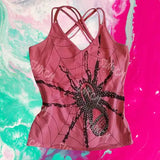 Bonnyshow  Harajuku Y2K American Retro Goth Aesthetic Camisole Top Sexy Slim Chic Fashion Rhinestone Crop Top Punk Rock Womens Streetwear