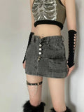 Bonnyshow Punk Aesthetic Cyber Retro X-ray Skeleton Print Rib Sleeveless Vest ArmyGreen Crop Top Designer Clothes Women Summer Emo