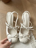Bonnyshow  High Heel Sandal for Women Female Shoe 2025 Summer Med Mary Jane High-heeled Girls New Bow Medium Scandals Pumps Butterfly-knot