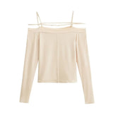 Bonnyshow  Sexy Strapless Blouse One-shoulder Slim Long-sleeved T-shirt Female
