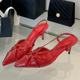 Bonnyshow  Designer Hollow Cross Tied Thin High Heels Sandals Women Fashion Pointed Toe Shallow Slide Sandals Sexy Slingback Wedding Shoes