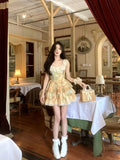 Bonnyshow Lolita Kawaii Lace Print Dress Women Casual Sweet Y2k Mini Dress Even Party Beach Style Korean Fashion Dress 2000s Aesthetics