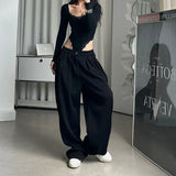 Bonnyshow Oversized Women Grey Sweatpants Y2k America Style Retro Baggy Pants Casual Sports Streetwear Hip Hop Trousers Joggers